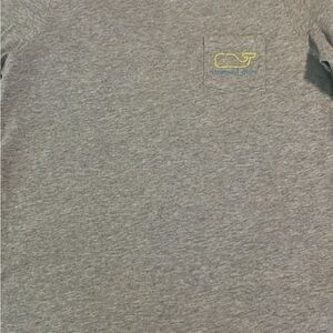 Vineyard Vines Gray Long Sleeve Pocket Tee with Yellow Whale Logo